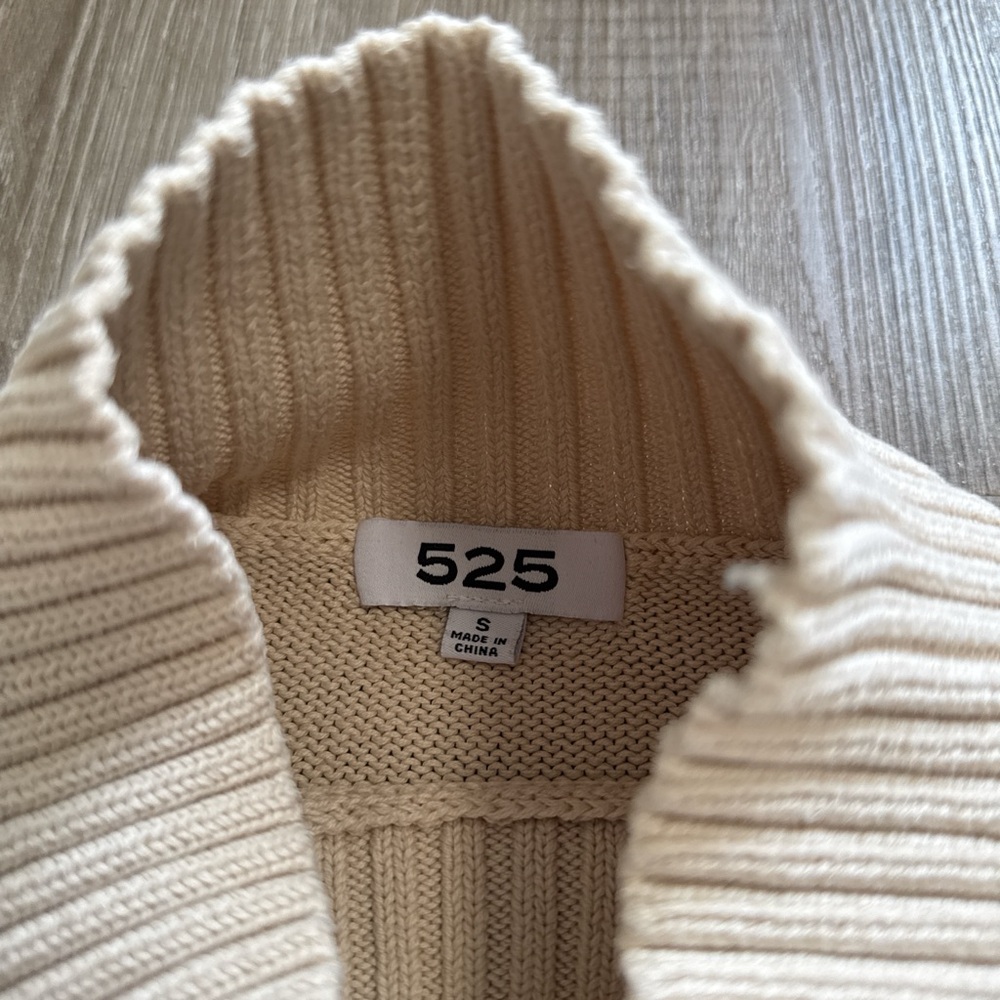 525 America 100% Cotton Ribbed High Neck Cream Knit Sweater Loose Fit Size S - Picture 3 of 9